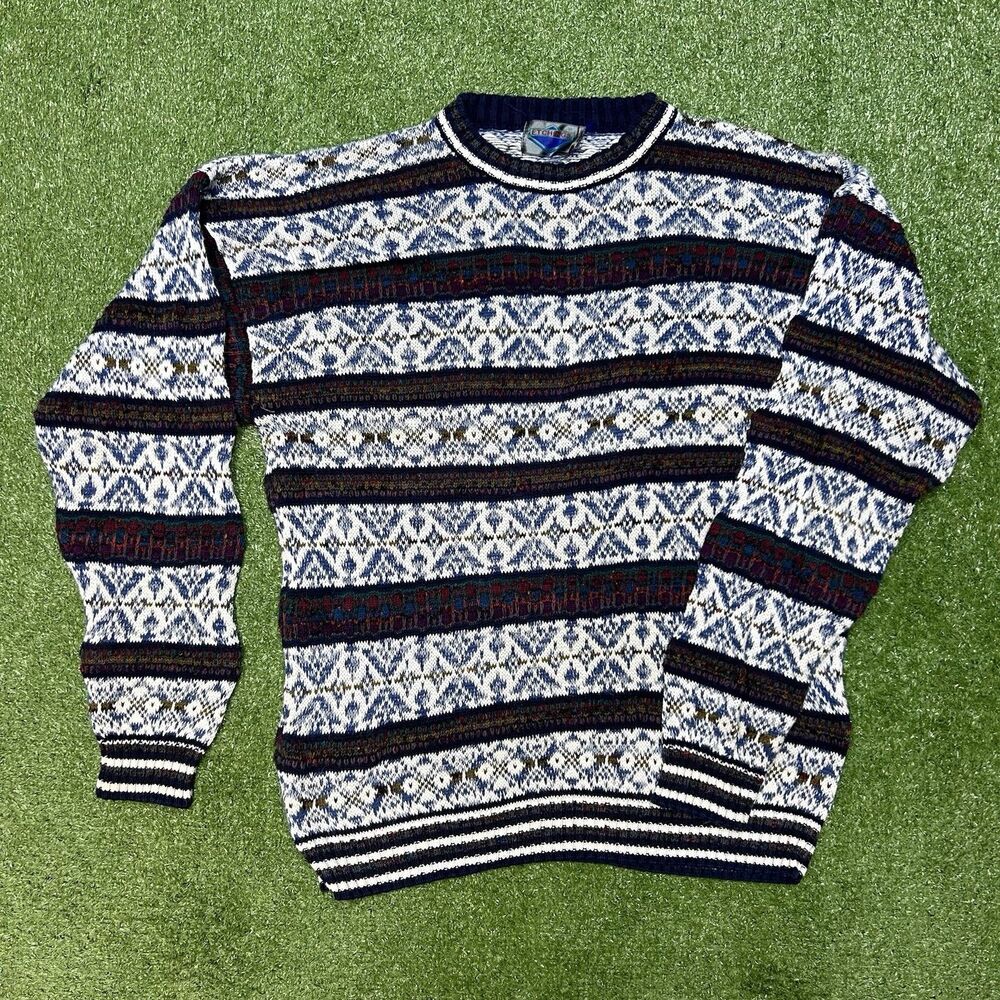 Etchings Mens Multi Color 3D Knit Coogi Style Sweater Vintage 90s